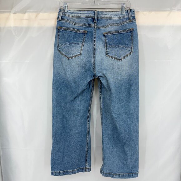 Driftwood Women 28 Charlee Jeans Wide Leg Cropped Button Fly Blue Denim STAIN - Picture 3 of 10